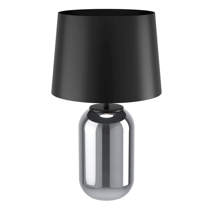 1 Light Table Lamp W/ Chrome Smoked Glass Base & Black Metal Shade by Eglo