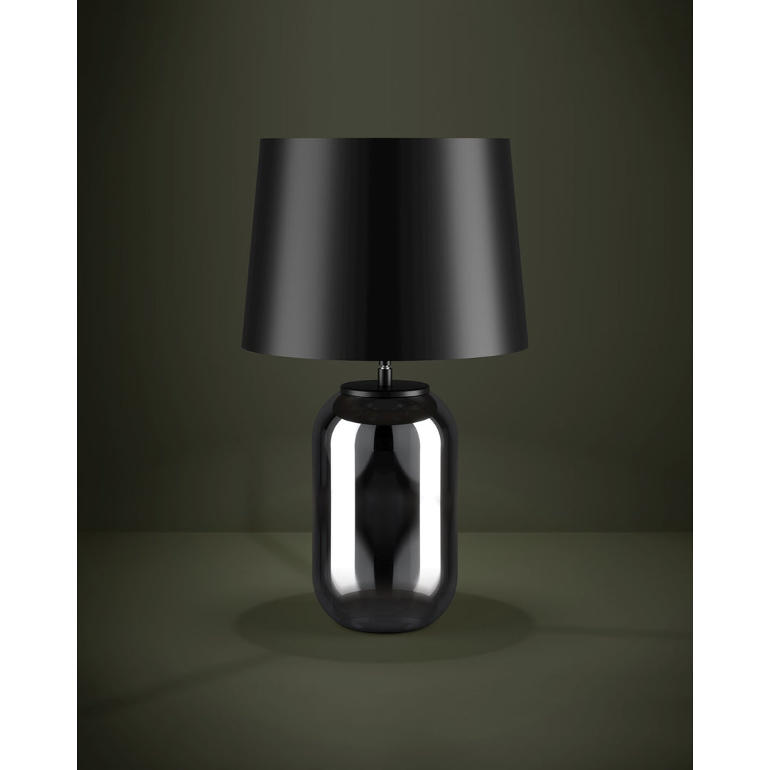 1 Light Table Lamp W/ Chrome Smoked Glass Base & Black Metal Shade