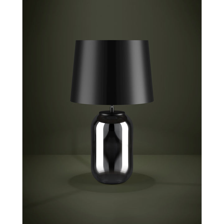 1 Light Table Lamp W/ Chrome Smoked Glass Base & Black Metal Shade