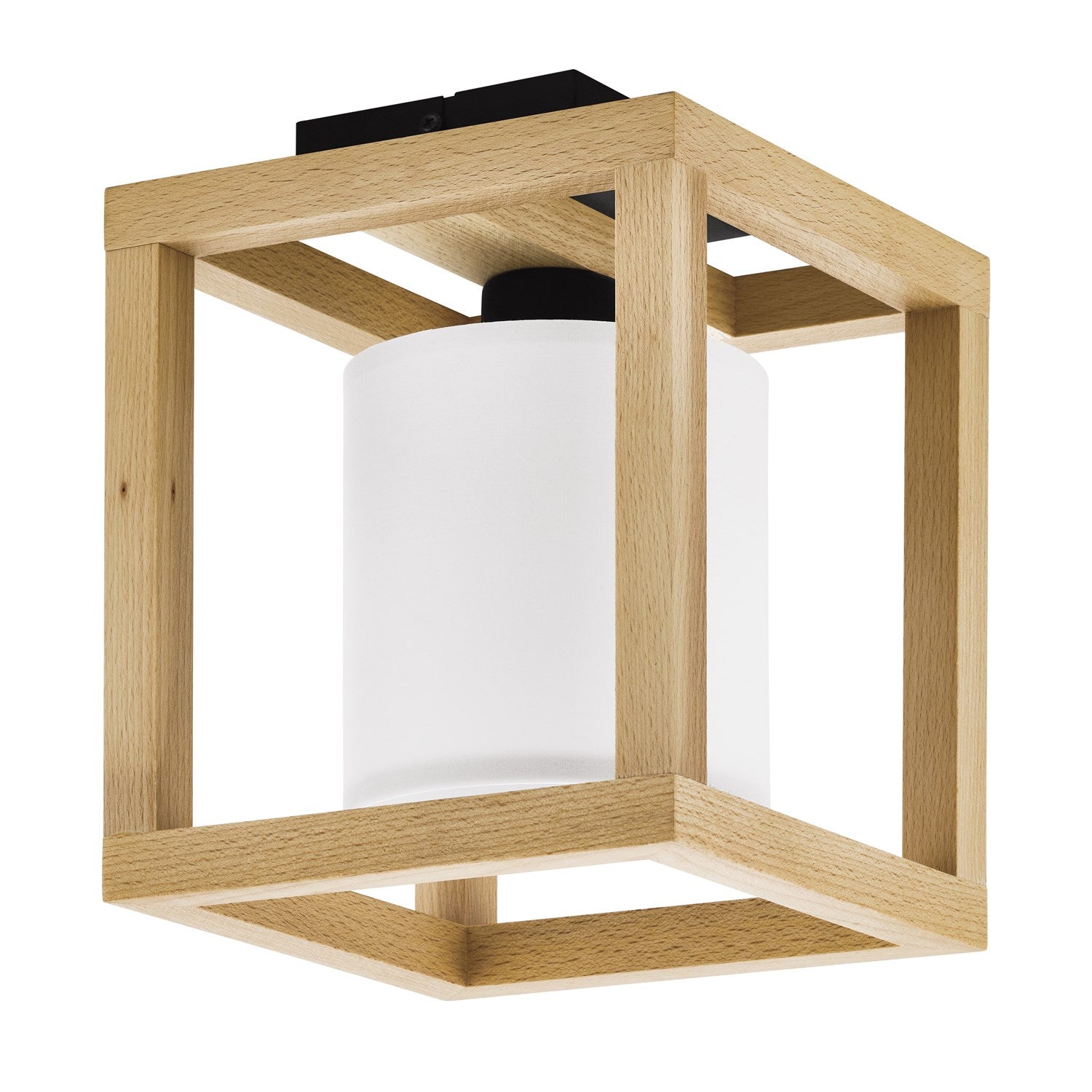 1 Light Ceiling Light W/ Black Finish & Natural Wood Frame by Eglo