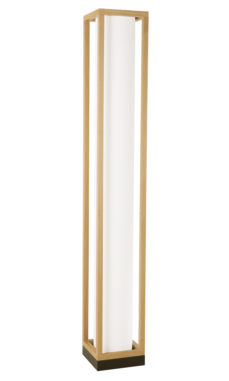 4 Light Floor Lamp W/ Natural Wood Frame, Black Base & White Fabric Shade by Eglo