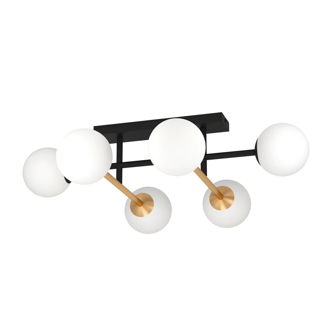6 Light Ceiling Light W/ Black & Brushed Gold Finish & White Shpere Glass Shades by Eglo