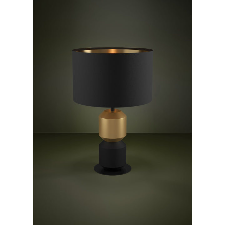 1 Light Table Lamp W/ Black & Brushed Brass Base & Black