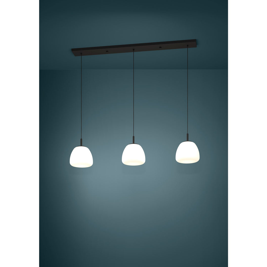 3 Light Linear Pendant W/ Black Finish & White Opal Glass Shades