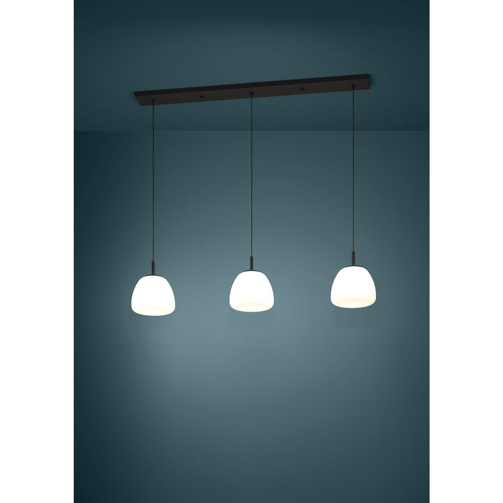 3 Light Linear Pendant W/ Black Finish & White Opal Glass Shades