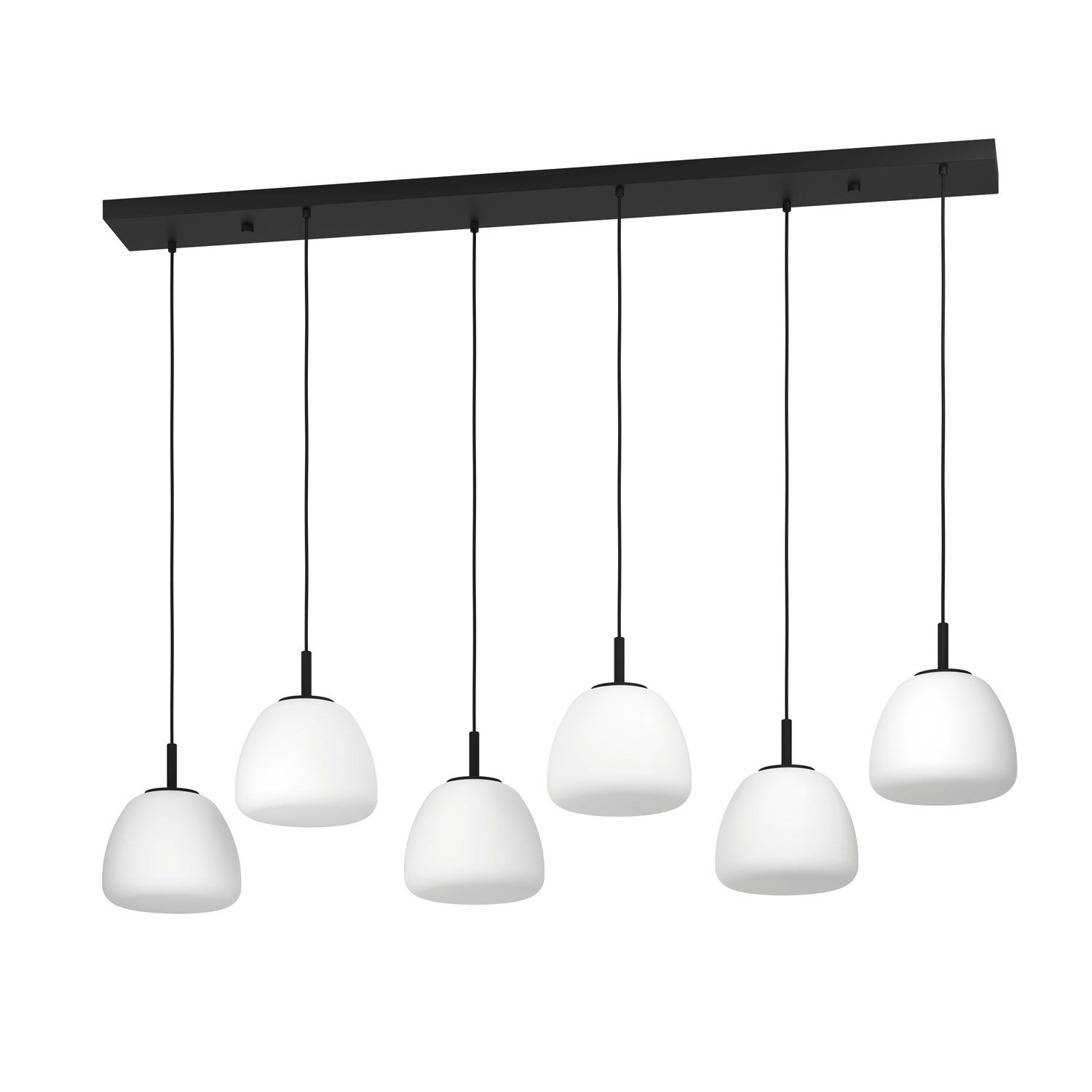 6 Light Linear Pendant W/ Black Finish & White Opal Glass Shades by Eglo