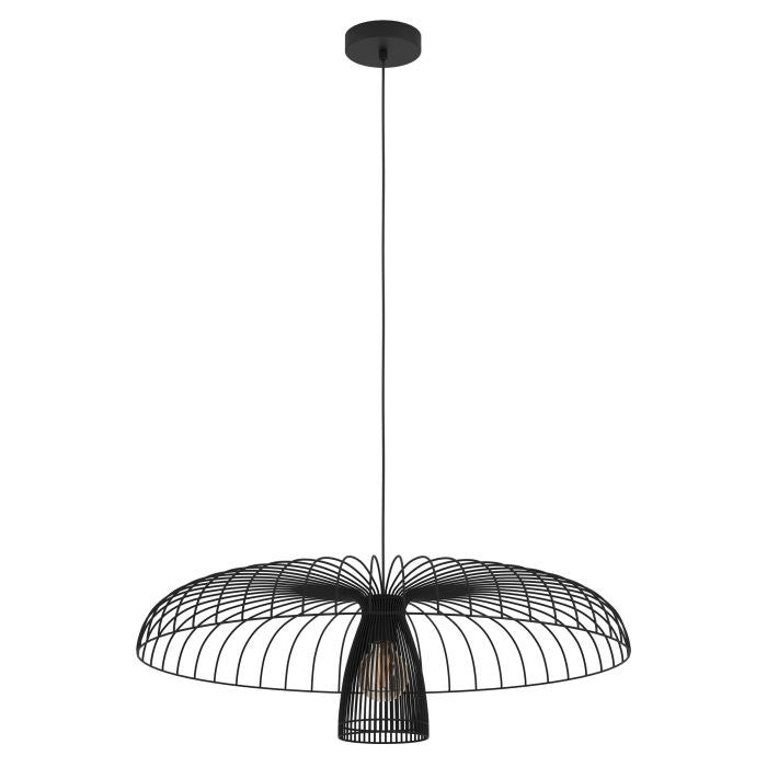 1 Light Metal Dome Cage Chandelier W/ Black Finish by Eglo