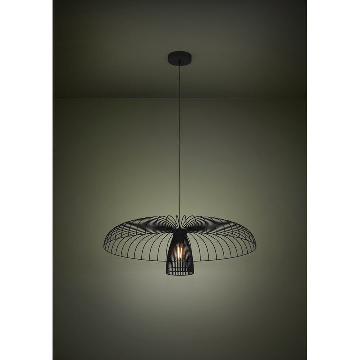 1 Light Metal Dome Cage Chandelier W/ Black Finish