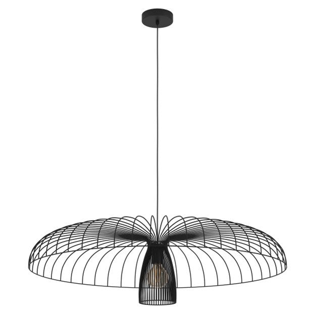 1 Light Metal Dome Cage Chandelier W/ Black Finish by Eglo