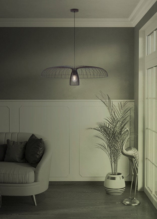 1 Light Metal Dome Cage Chandelier W/ Black Finish