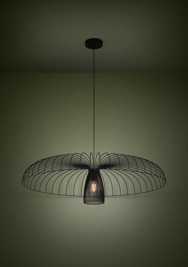 1 Light Metal Dome Cage Chandelier W/ Black Finish