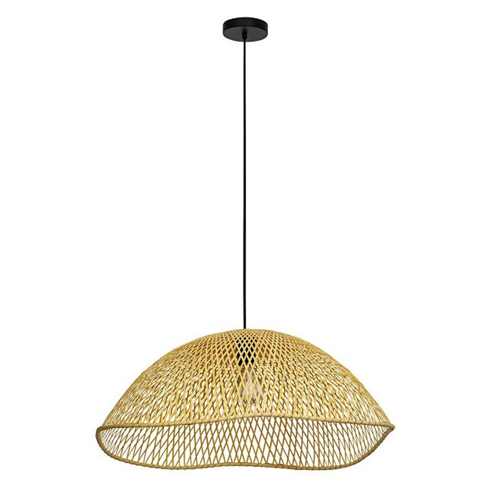 1 Light Pendant W/ Matte Black Finish & Natural Color Wicker Shade by Eglo