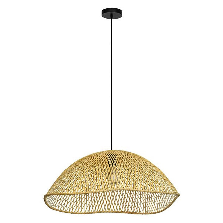 1 Light Pendant W/ Matte Black Finish & Natural Color Wicker Shade by Eglo