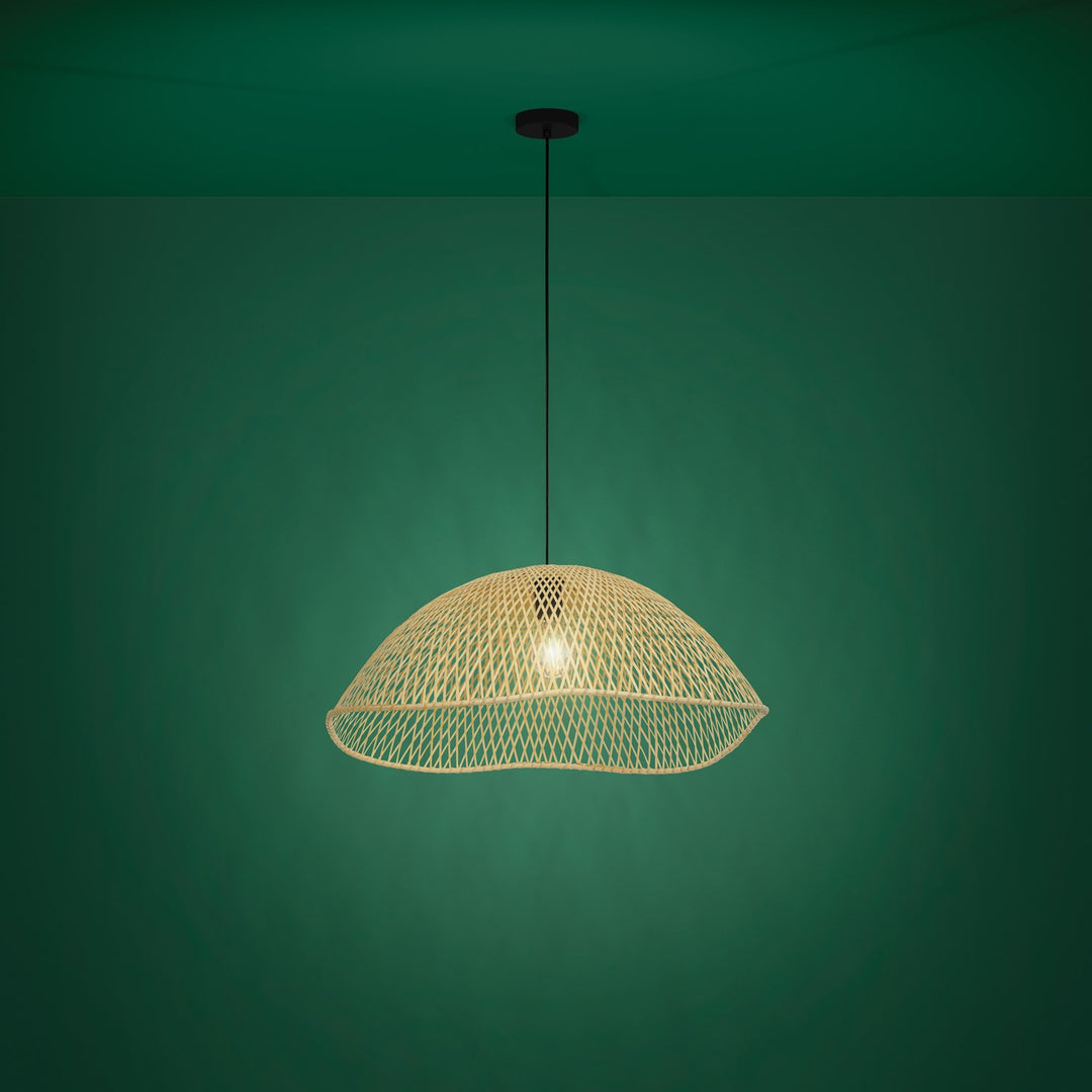 1 Light Pendant W/ Matte Black Finish & Natural Color Wicker Shade
