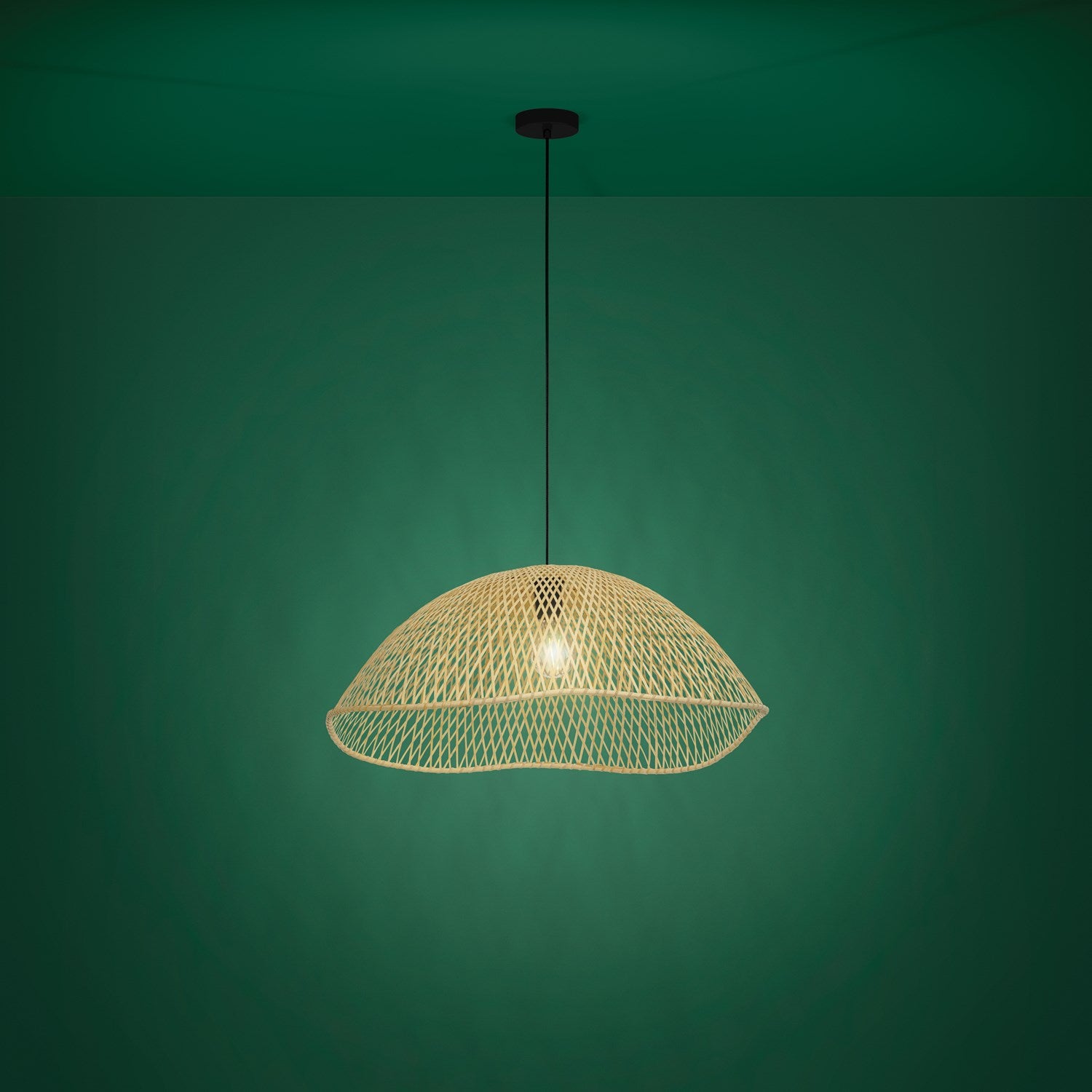 1 Light Pendant W/ Matte Black Finish & Natural Color Wicker Shade