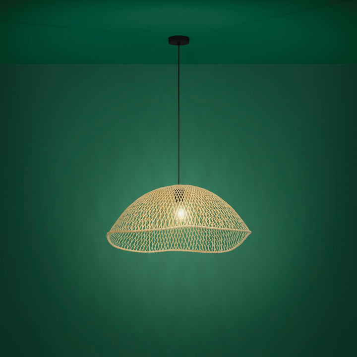 1 Light Pendant W/ Matte Black Finish & Natural Color Wicker Shade