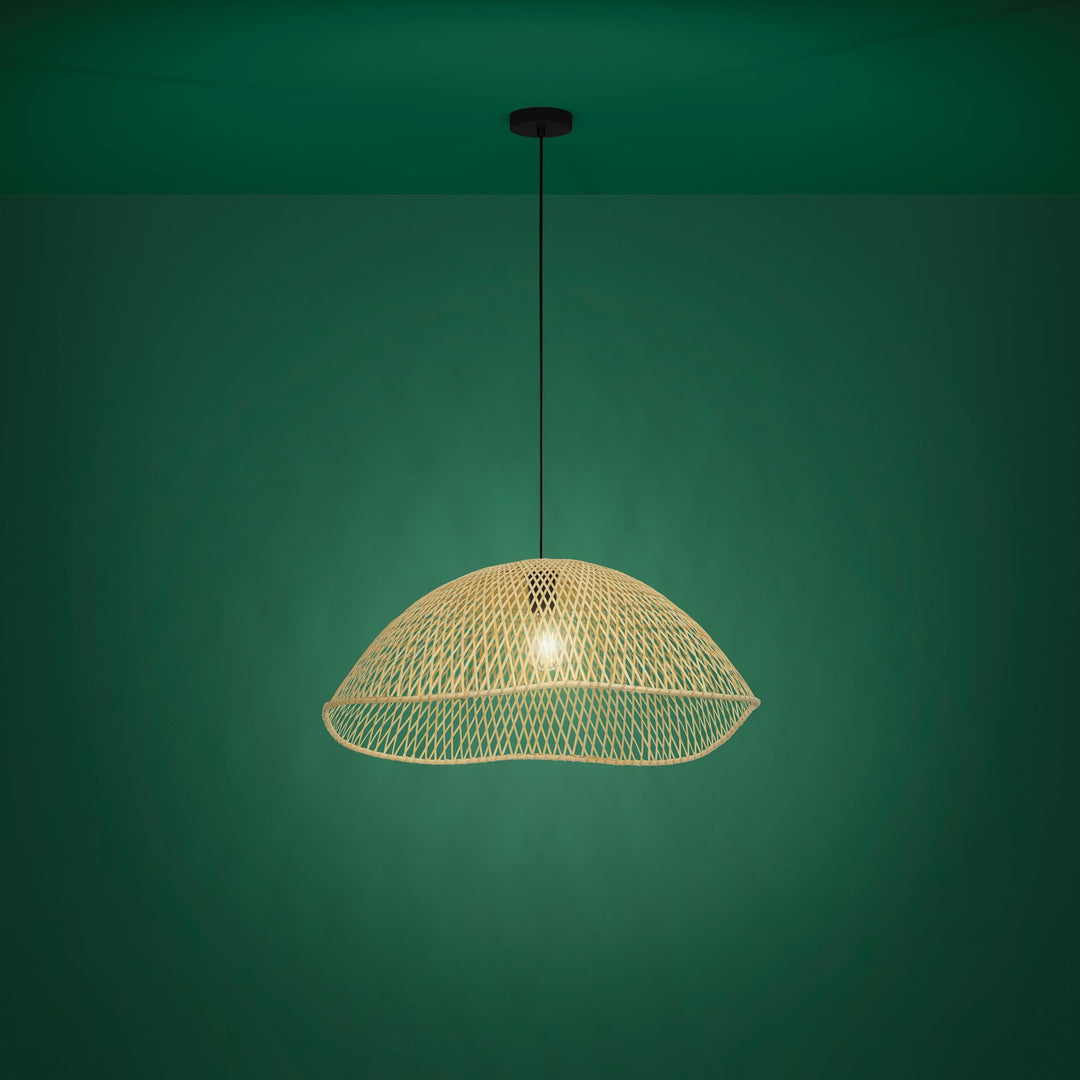1 Light Pendant W/ Matte Black Finish & Natural Color Wicker Shade