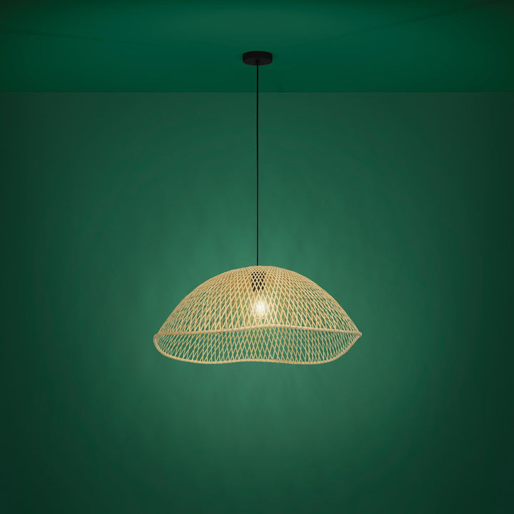 1 Light Pendant W/ Matte Black Finish & Natural Color Wicker Shade