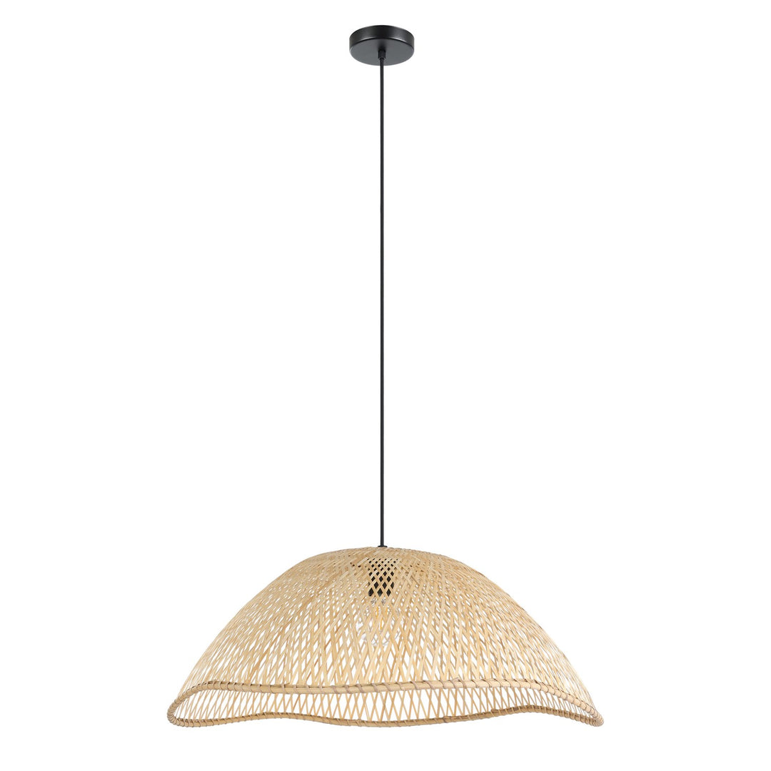 1 Light Pendant W/ Matte Black Finish & Natural Color Wicker Shade