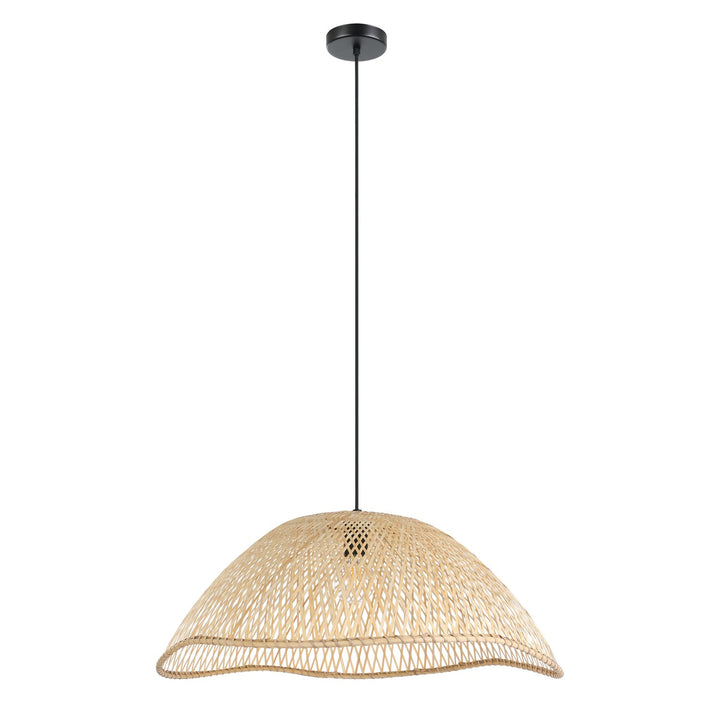 1 Light Pendant W/ Matte Black Finish & Natural Color Wicker Shade