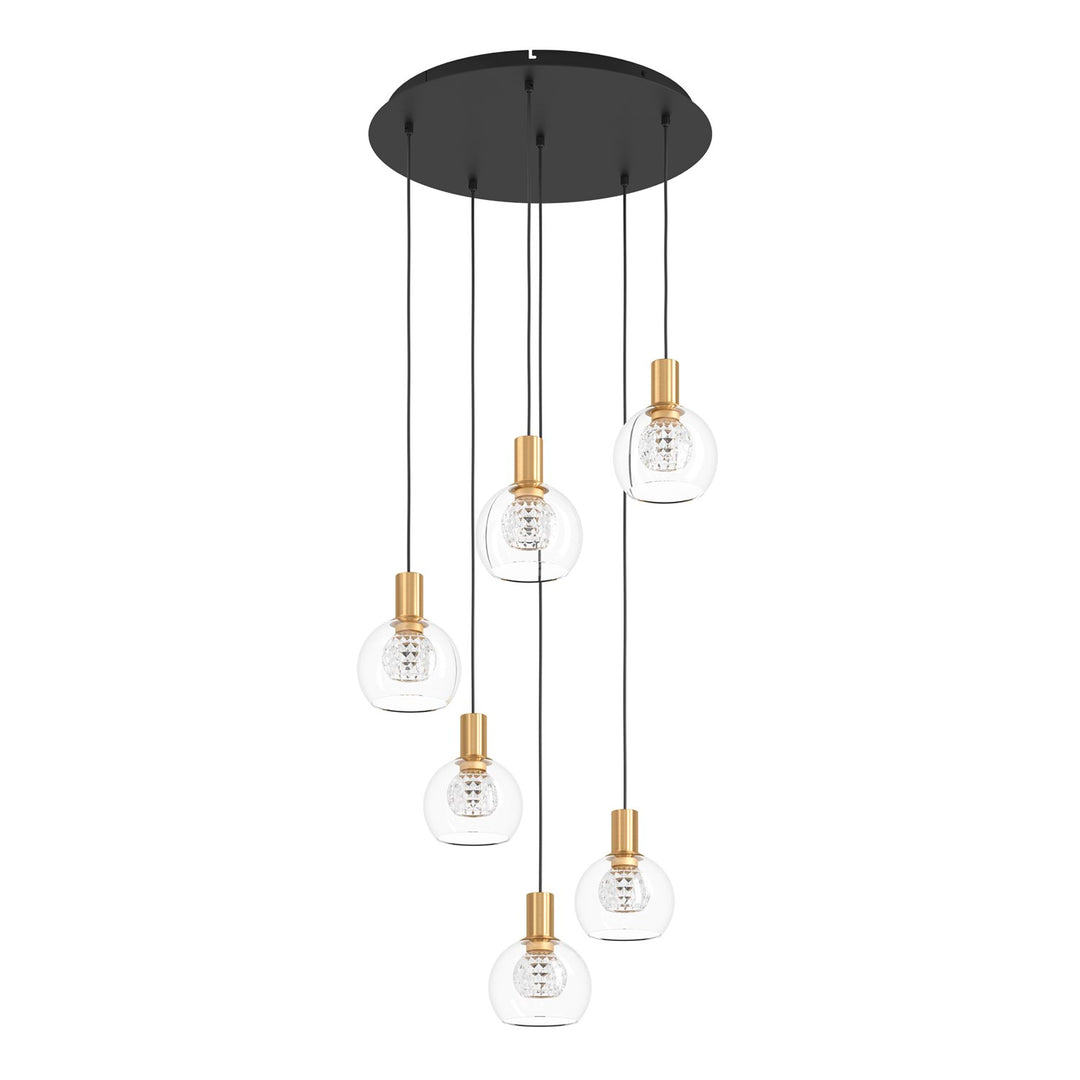 6 Light Led Cascade Pendant W/ Black Finish & Brushed Gold Accents by Eglo