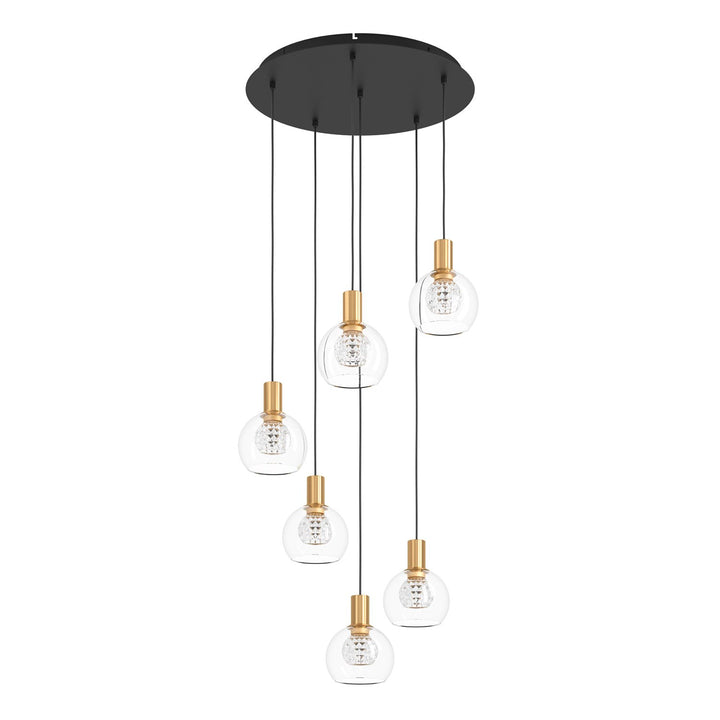 6 Light Led Cascade Pendant W/ Black Finish & Brushed Gold Accents by Eglo