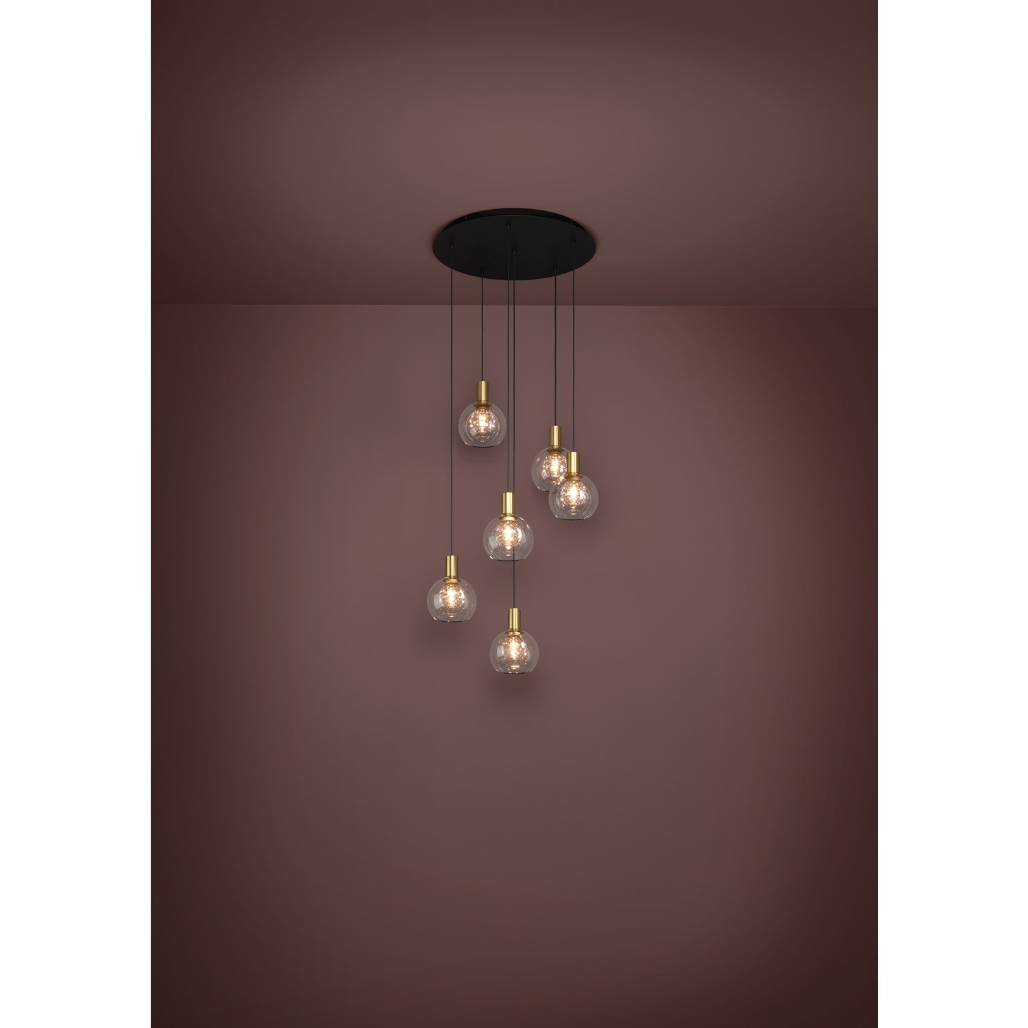 6 Light Led Cascade Pendant W/ Black Finish & Brushed Gold Accents