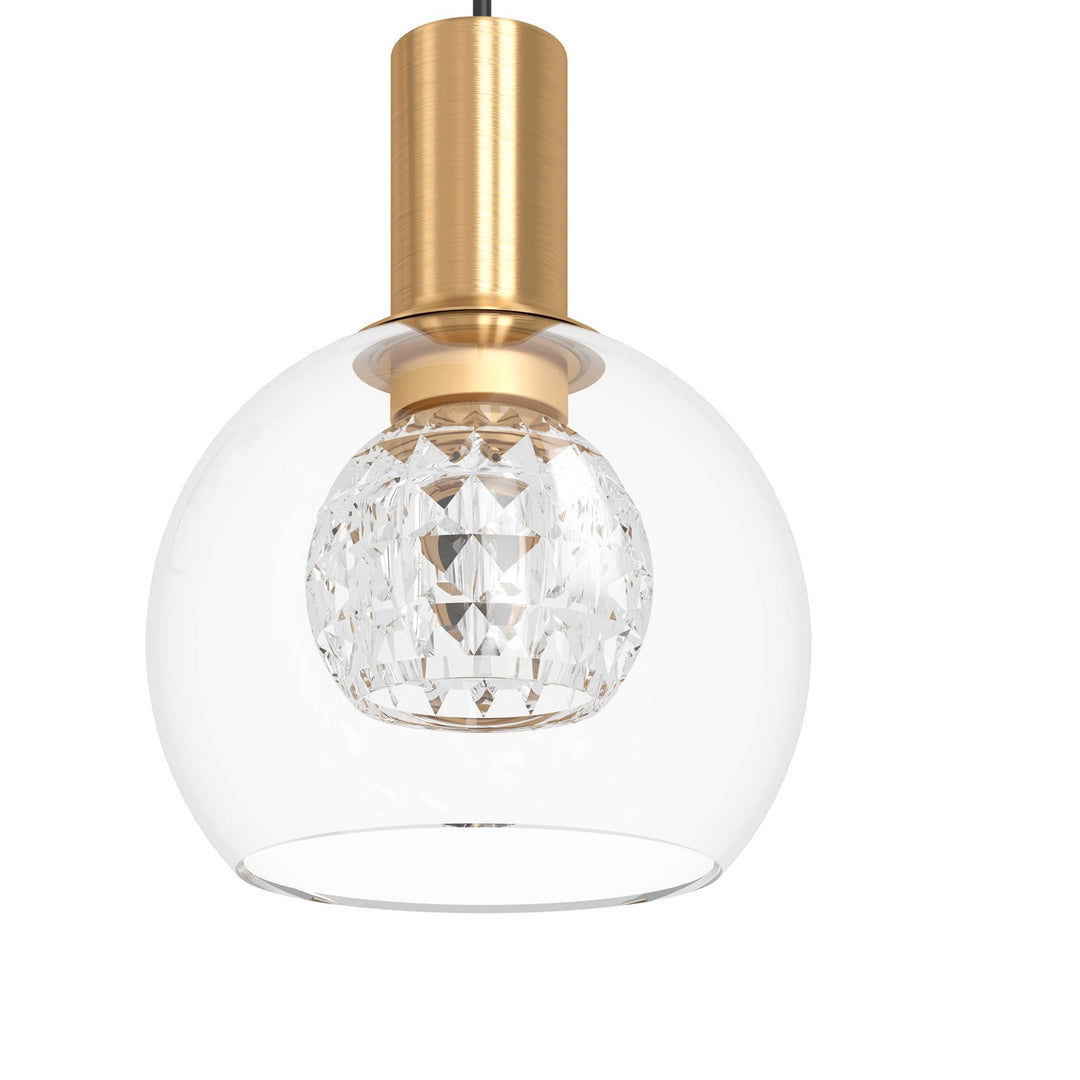 6 Light Led Cascade Pendant W/ Black Finish & Brushed Gold Accents