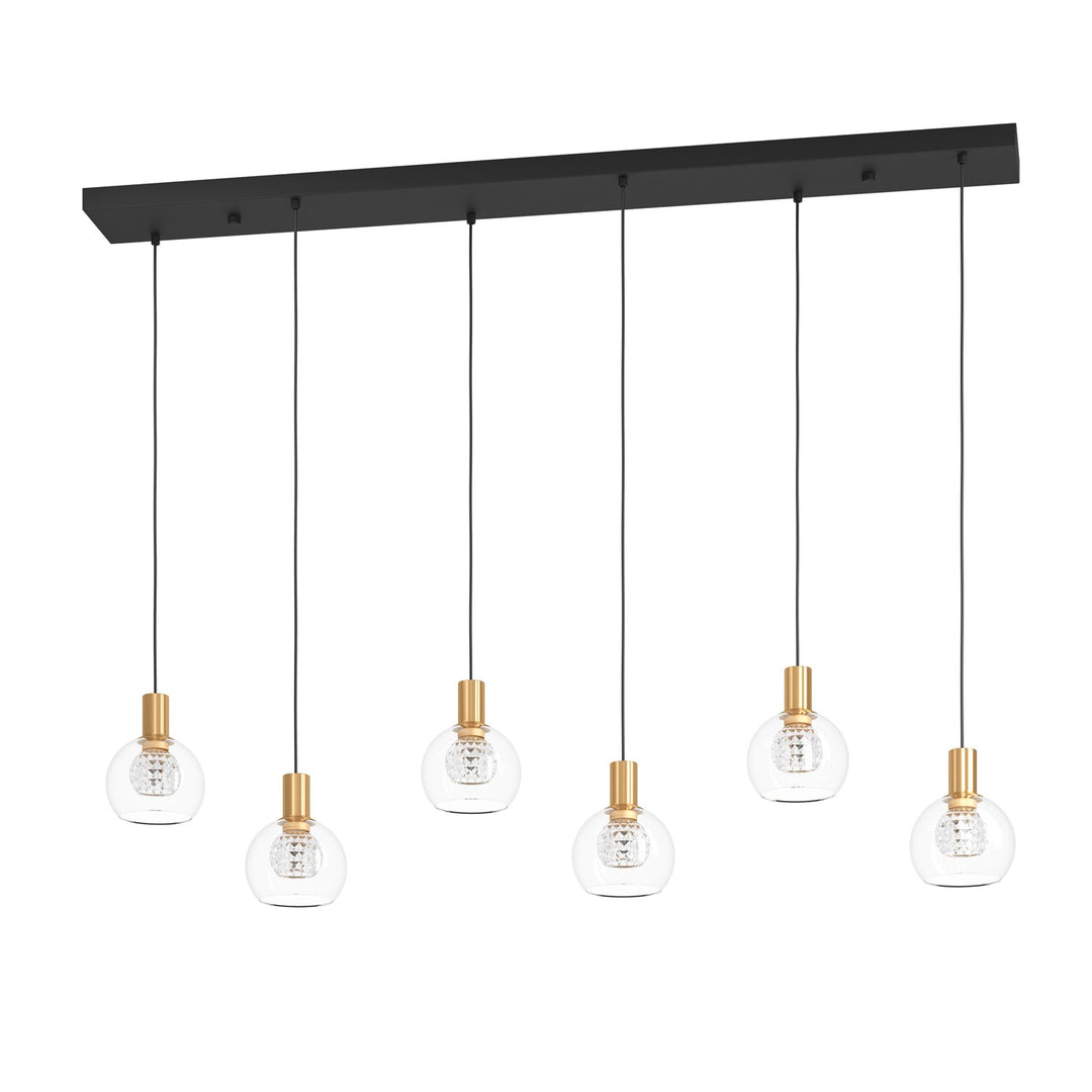 6 Light Led Linear Pendant W/ Black Finish & Brushed Gold Accents by Eglo
