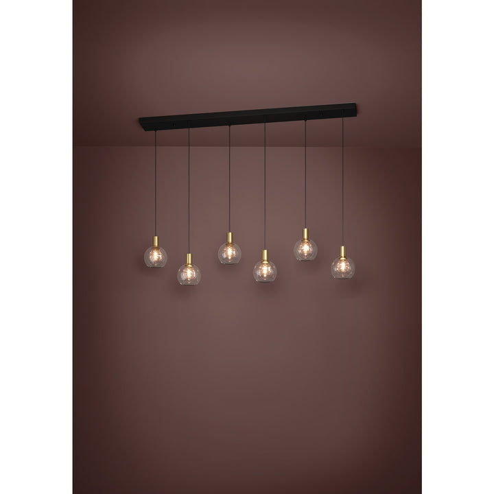 6 Light Led Linear Pendant W/ Black Finish & Brushed Gold Accents
