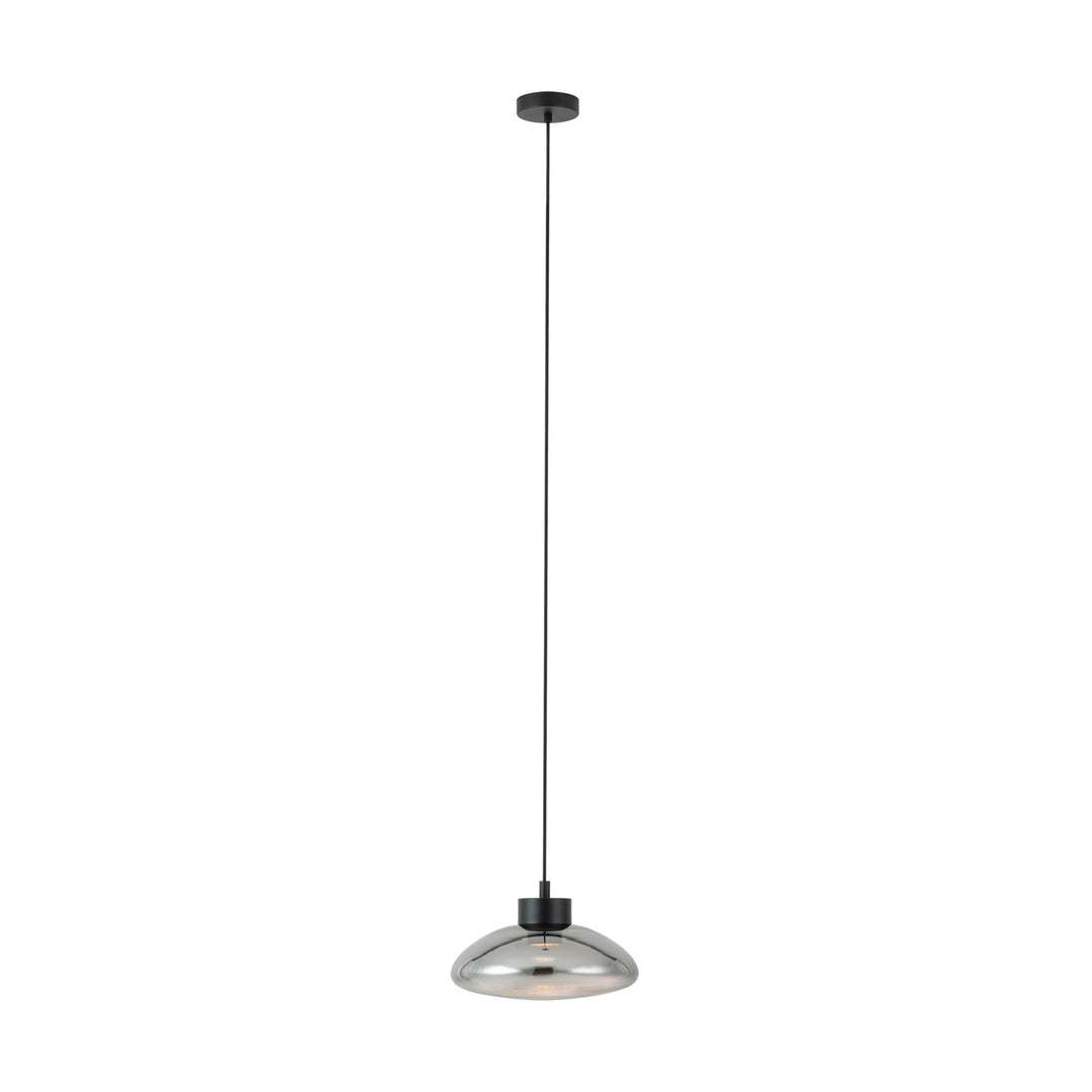 1 Light Led Pendant W/ Black Finish & Chrome Smoked Glass Shade by Eglo