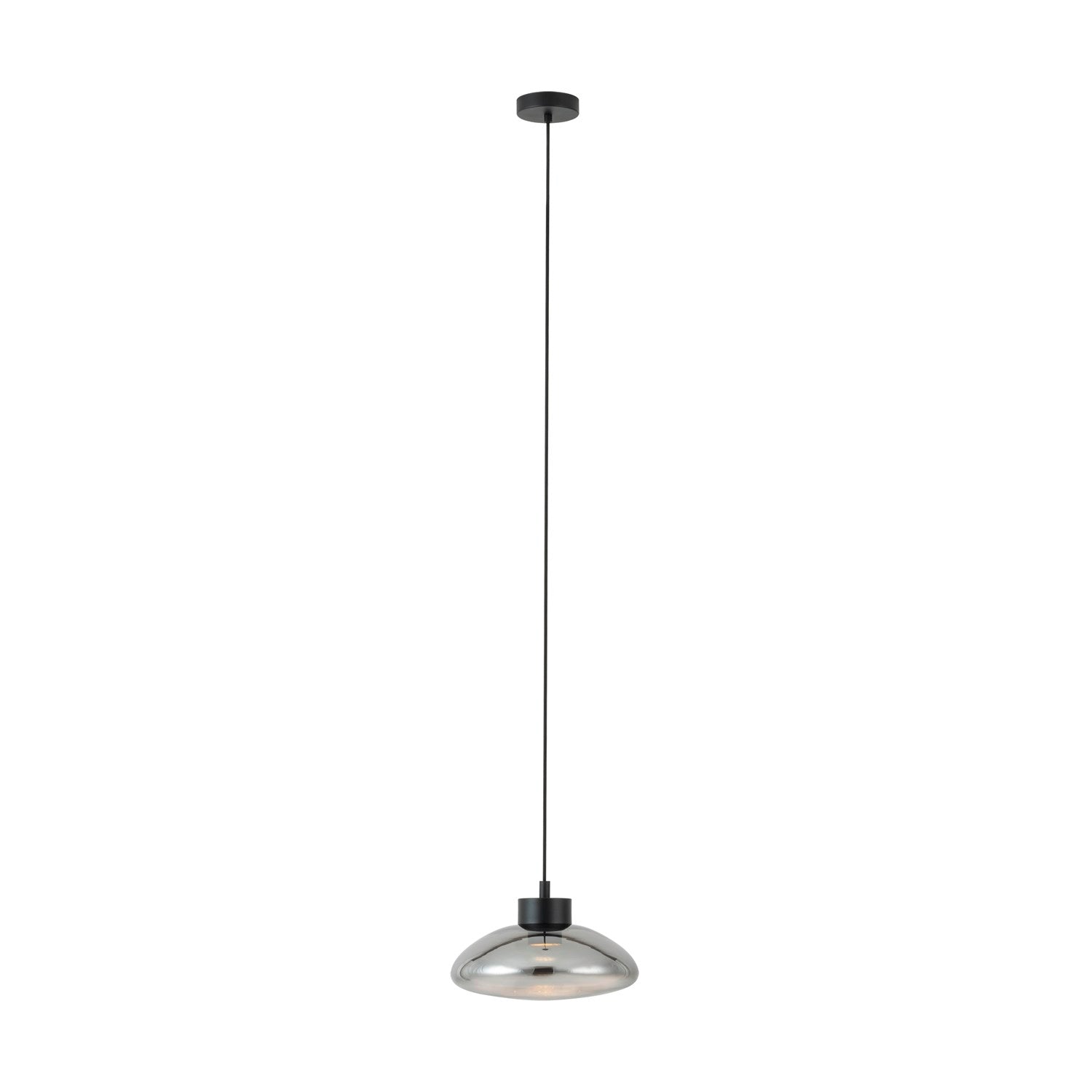 1 Light Led Pendant W/ Black Finish & Chrome Smoked Glass Shade by Eglo