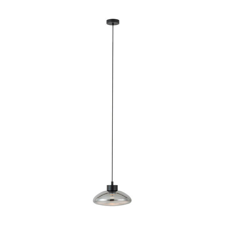 1 Light Led Pendant W/ Black Finish & Chrome Smoked Glass Shade by Eglo