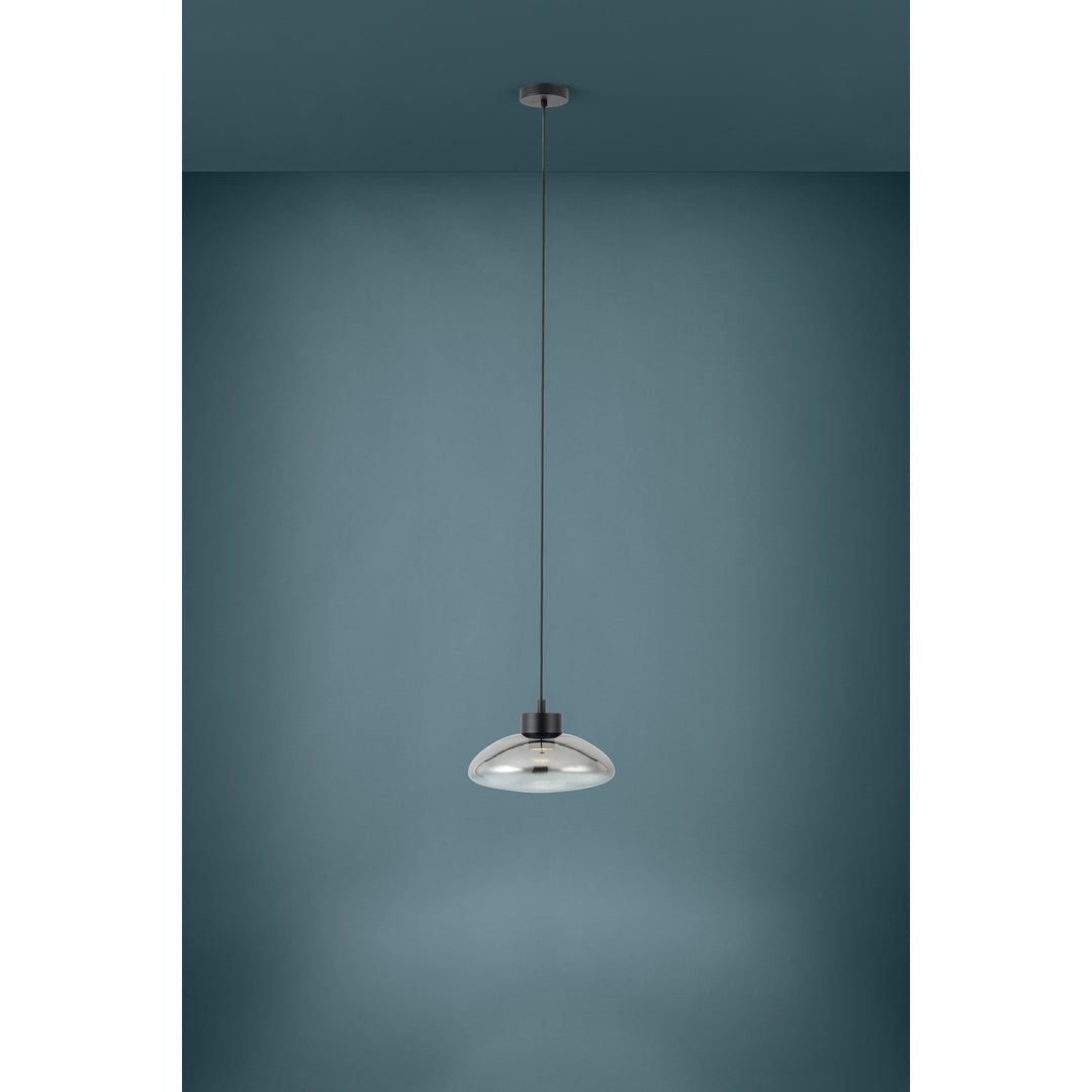 1 Light Led Pendant W/ Black Finish & Chrome Smoked Glass Shade