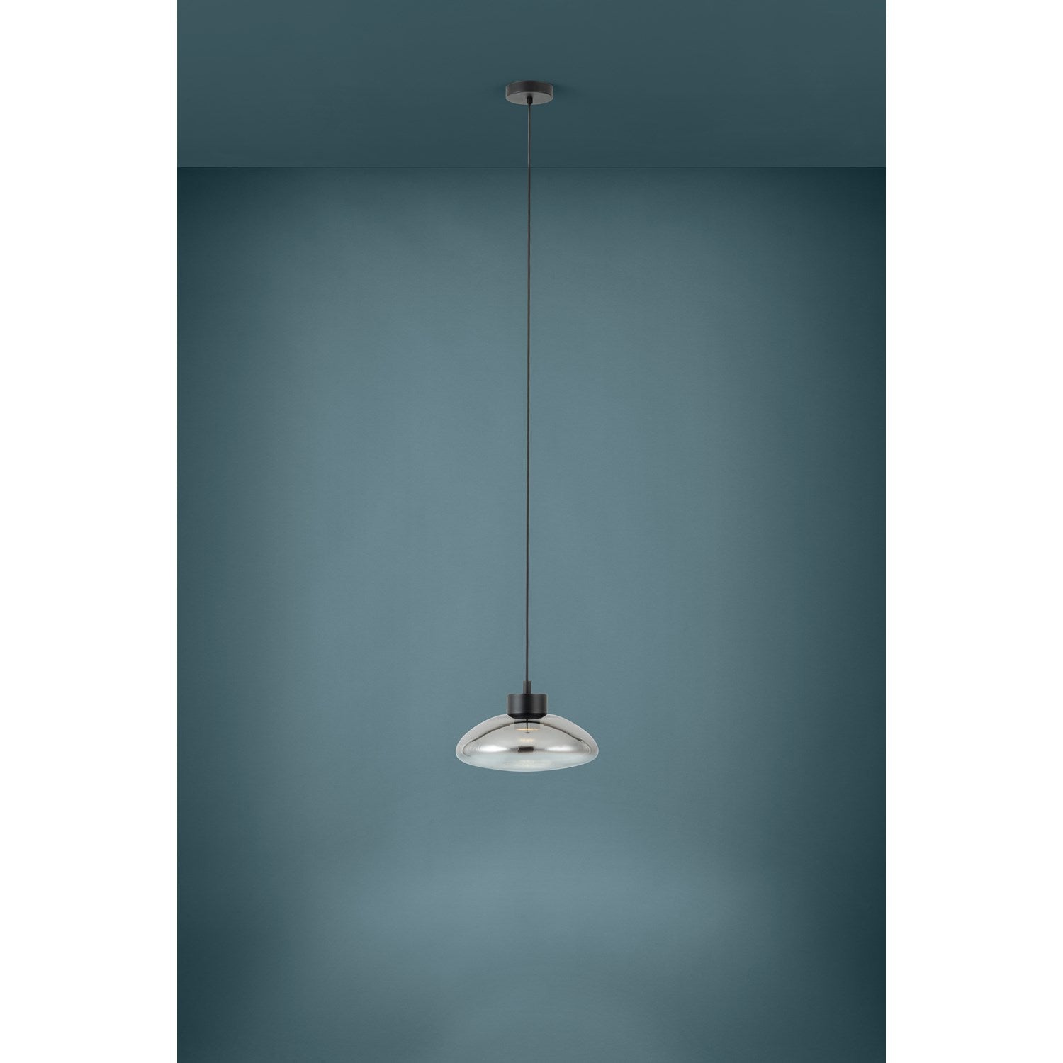 1 Light Led Pendant W/ Black Finish & Chrome Smoked Glass Shade