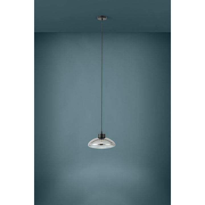 1 Light Led Pendant W/ Black Finish & Chrome Smoked Glass Shade