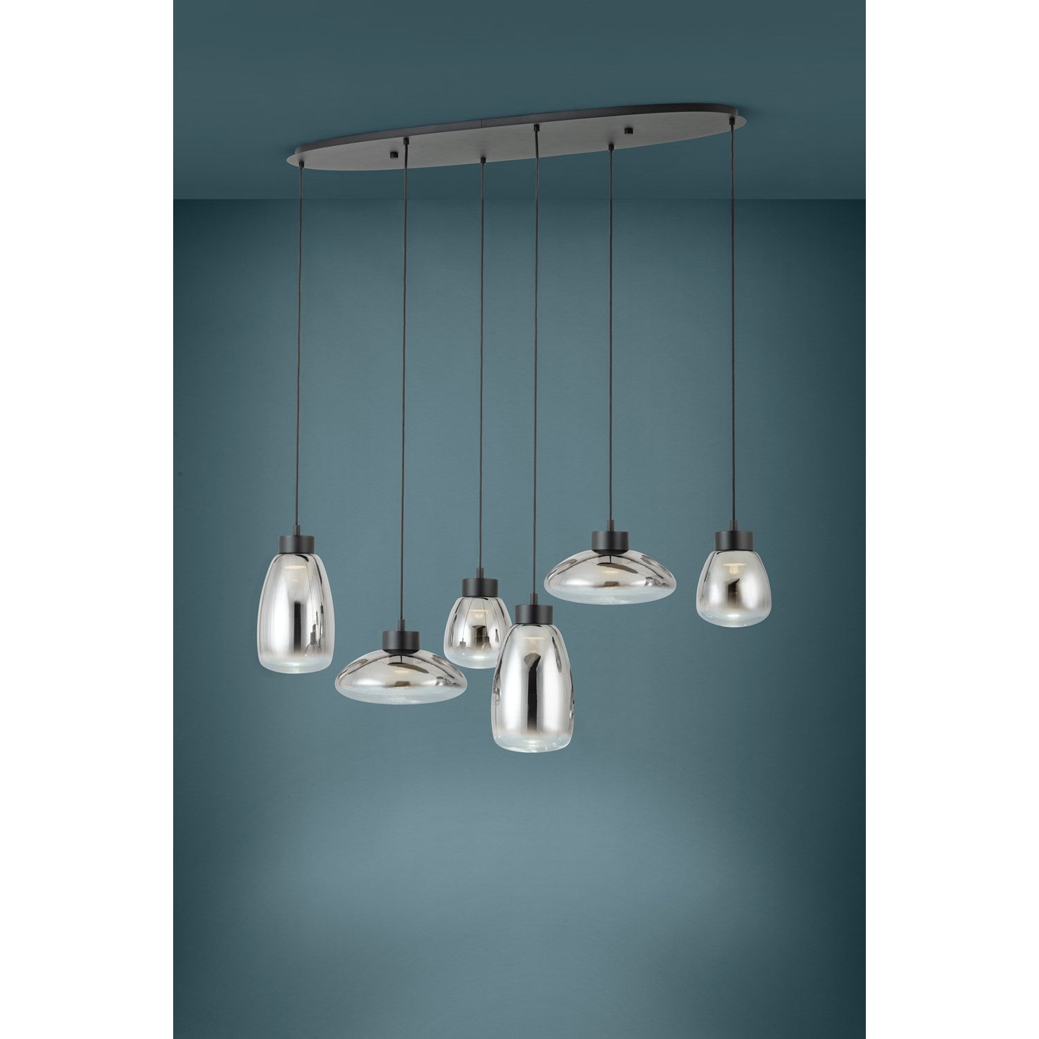 6 Light Linear Pendant W/ Black Finish & Chrome Smoked Glass Shades
