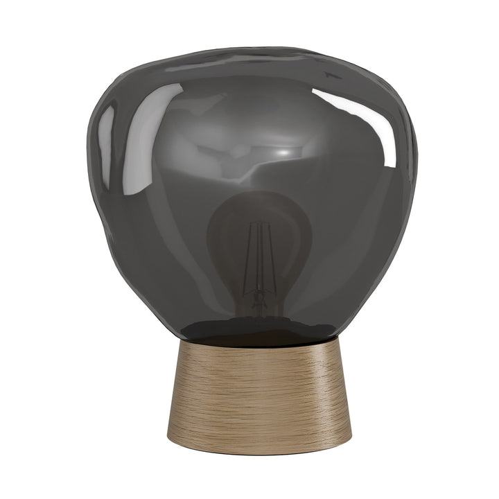 1 Light Table Lamp W/ Wood Finish & Chrome Smoked Glass Shade by Eglo
