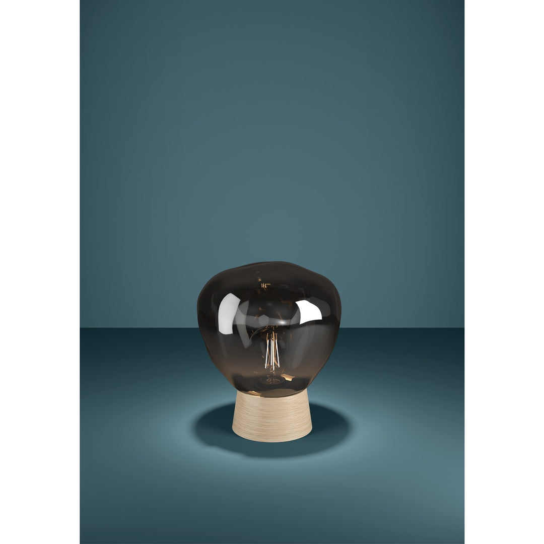 1 Light Table Lamp W/ Wood Finish & Chrome Smoked Glass Shade