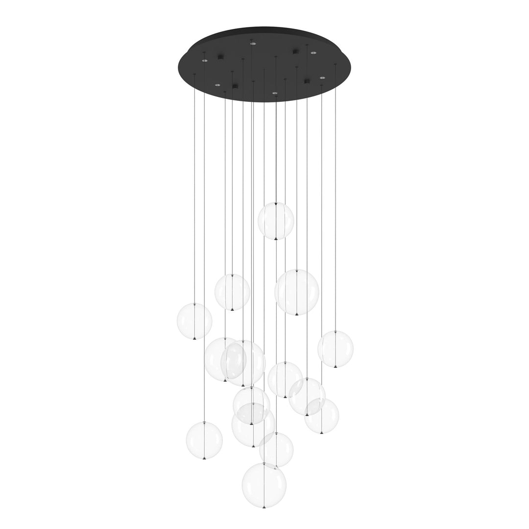 6 Light Led Cascade Pendant W/ Black Finish & 15 Clear Glass Shades by Eglo