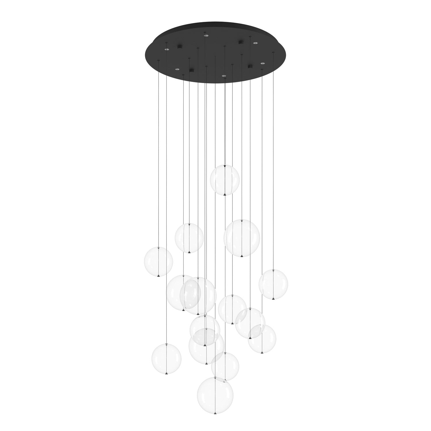 6 Light Led Cascade Pendant W/ Black Finish & 15 Clear Glass Shades by Eglo