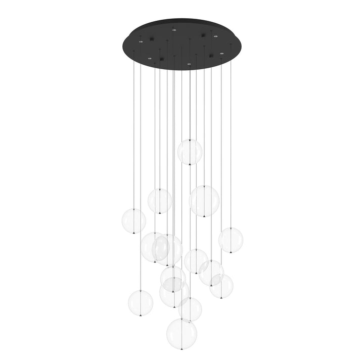 6 Light Led Cascade Pendant W/ Black Finish & 15 Clear Glass Shades by Eglo