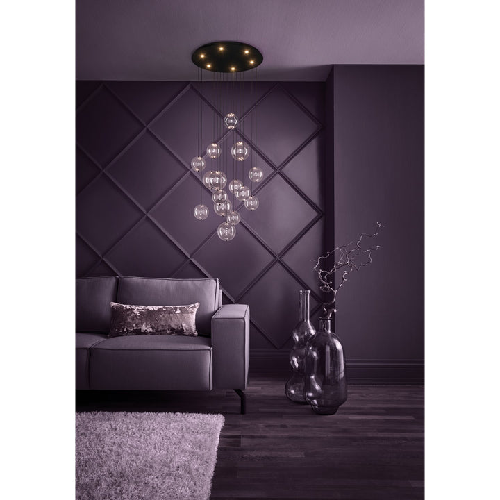 6 Light Led Cascade Pendant W/ Black Finish & 15 Clear Glass Shades