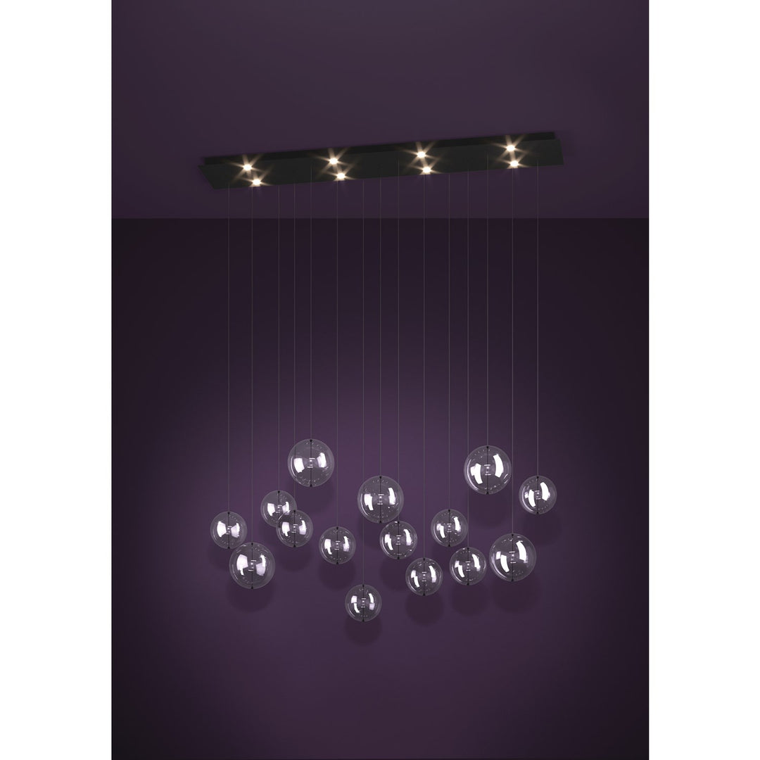8 Light Led Linear Pendant W/ Black Finish & 15 Clear Glass Shades