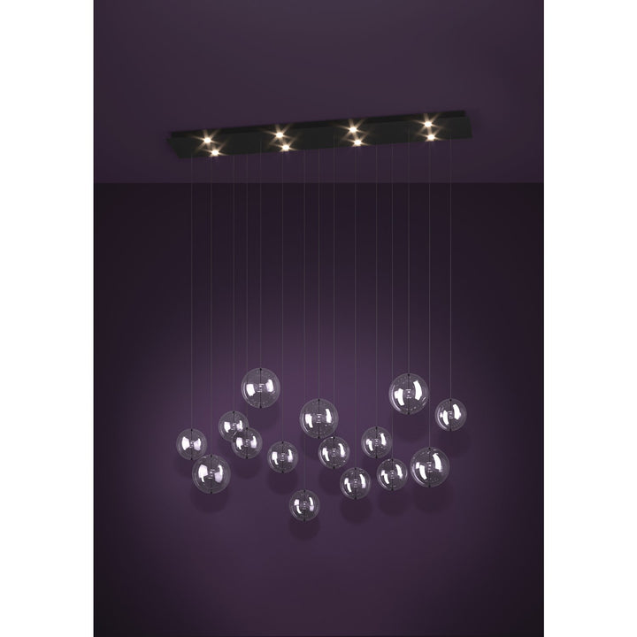 8 Light Led Linear Pendant W/ Black Finish & 15 Clear Glass Shades