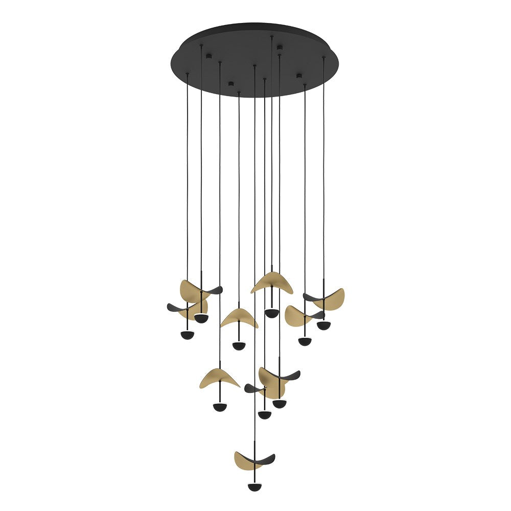 10 Light Integrated Led Cascade Pendant W/ Black Finish & Black by Eglo