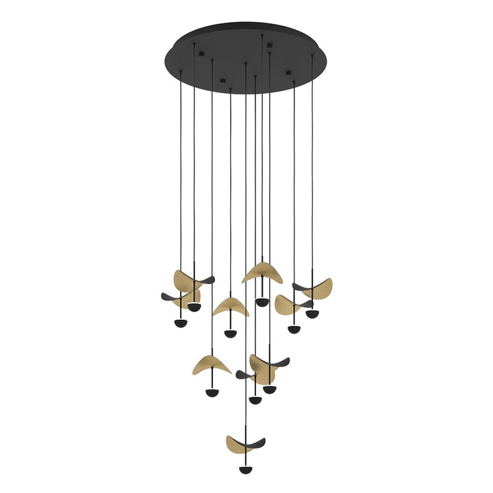 10 Light Integrated Led Cascade Pendant W/ Black Finish & Black by Eglo