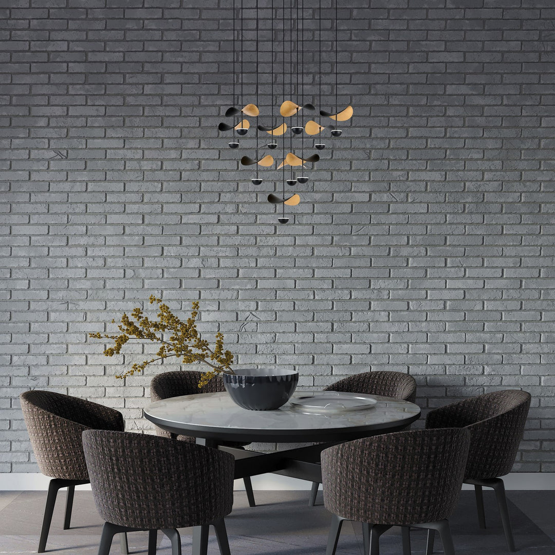 10 Light Integrated Led Cascade Pendant W/ Black Finish & Black