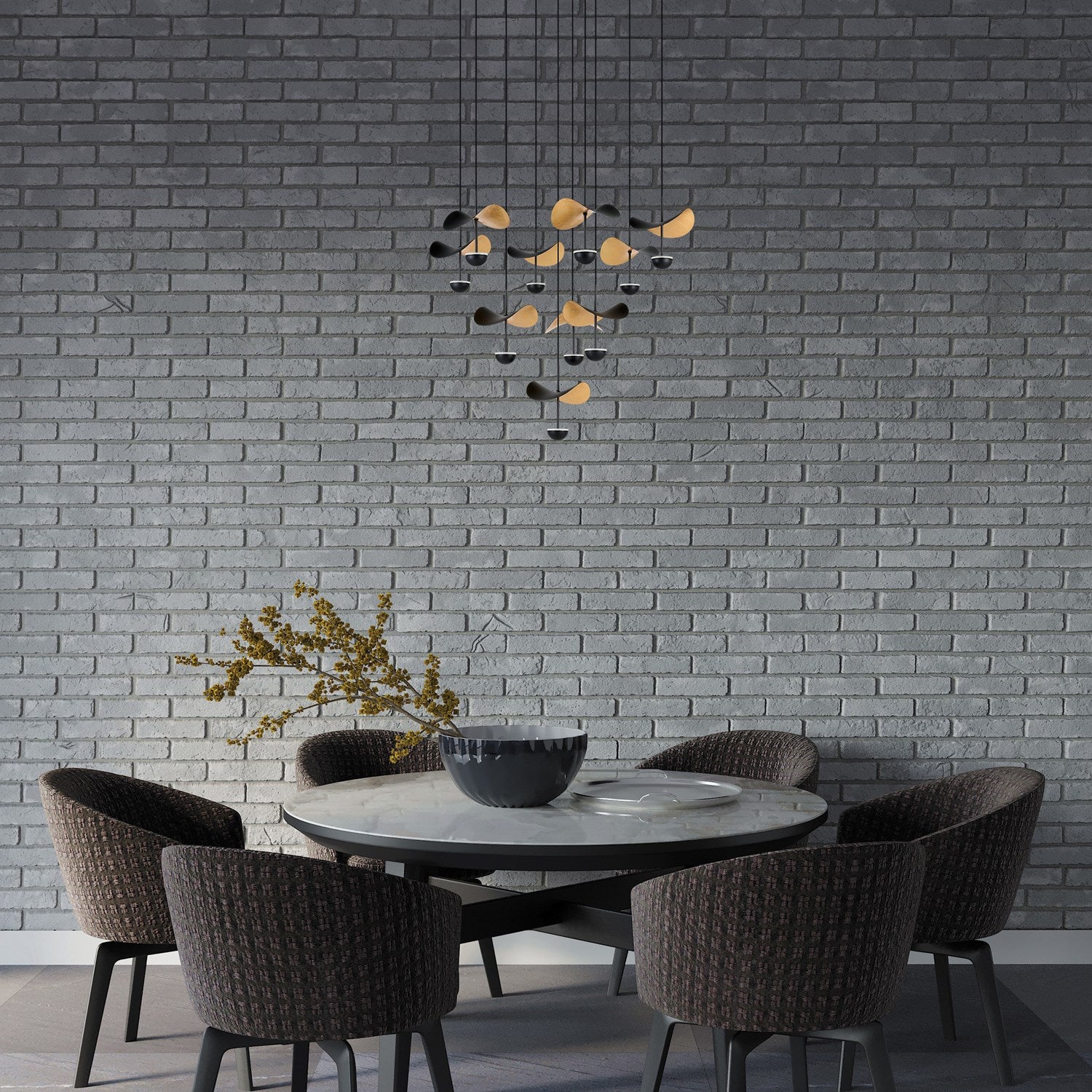 10 Light Integrated Led Cascade Pendant W/ Black Finish & Black
