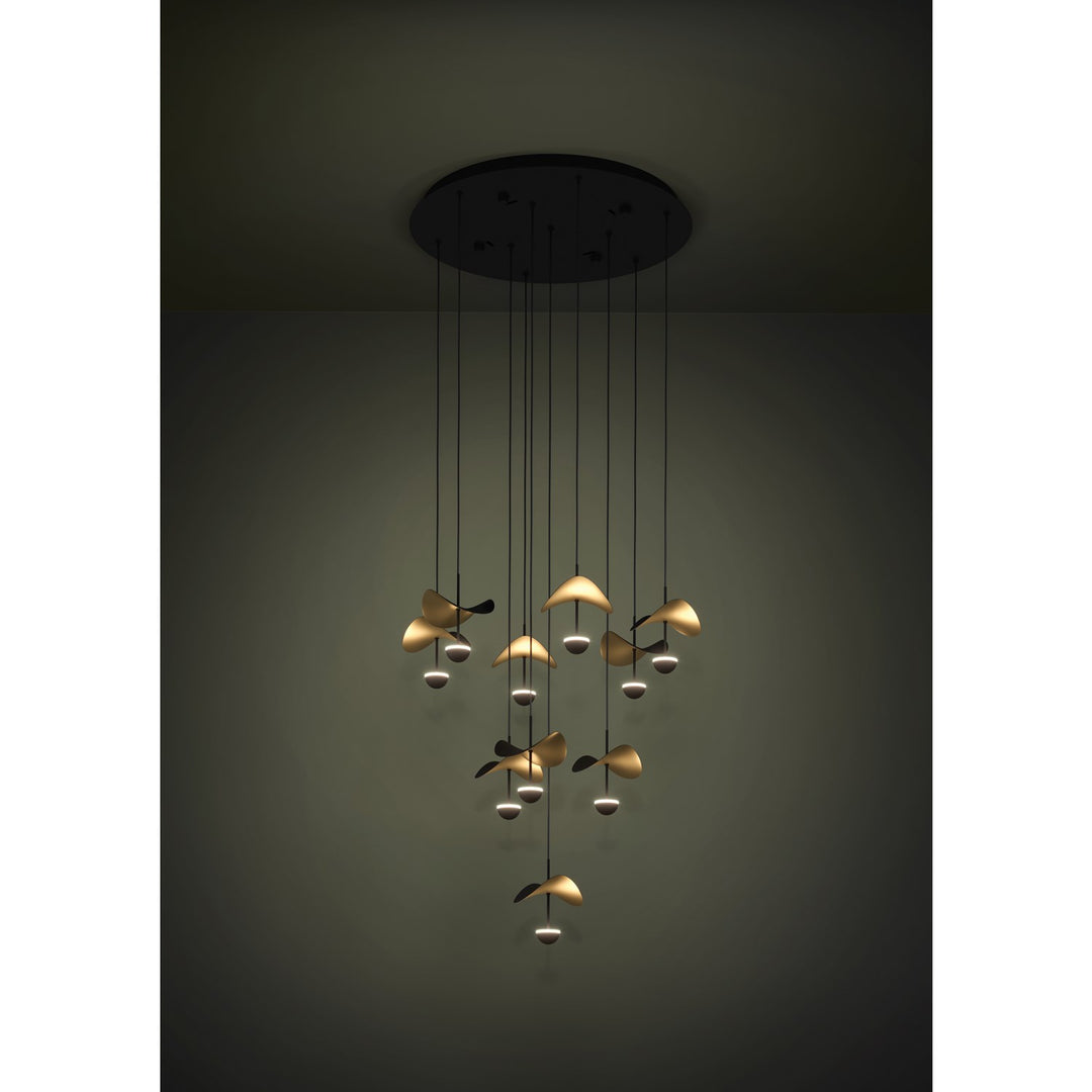 10 Light Integrated Led Cascade Pendant W/ Black Finish & Black